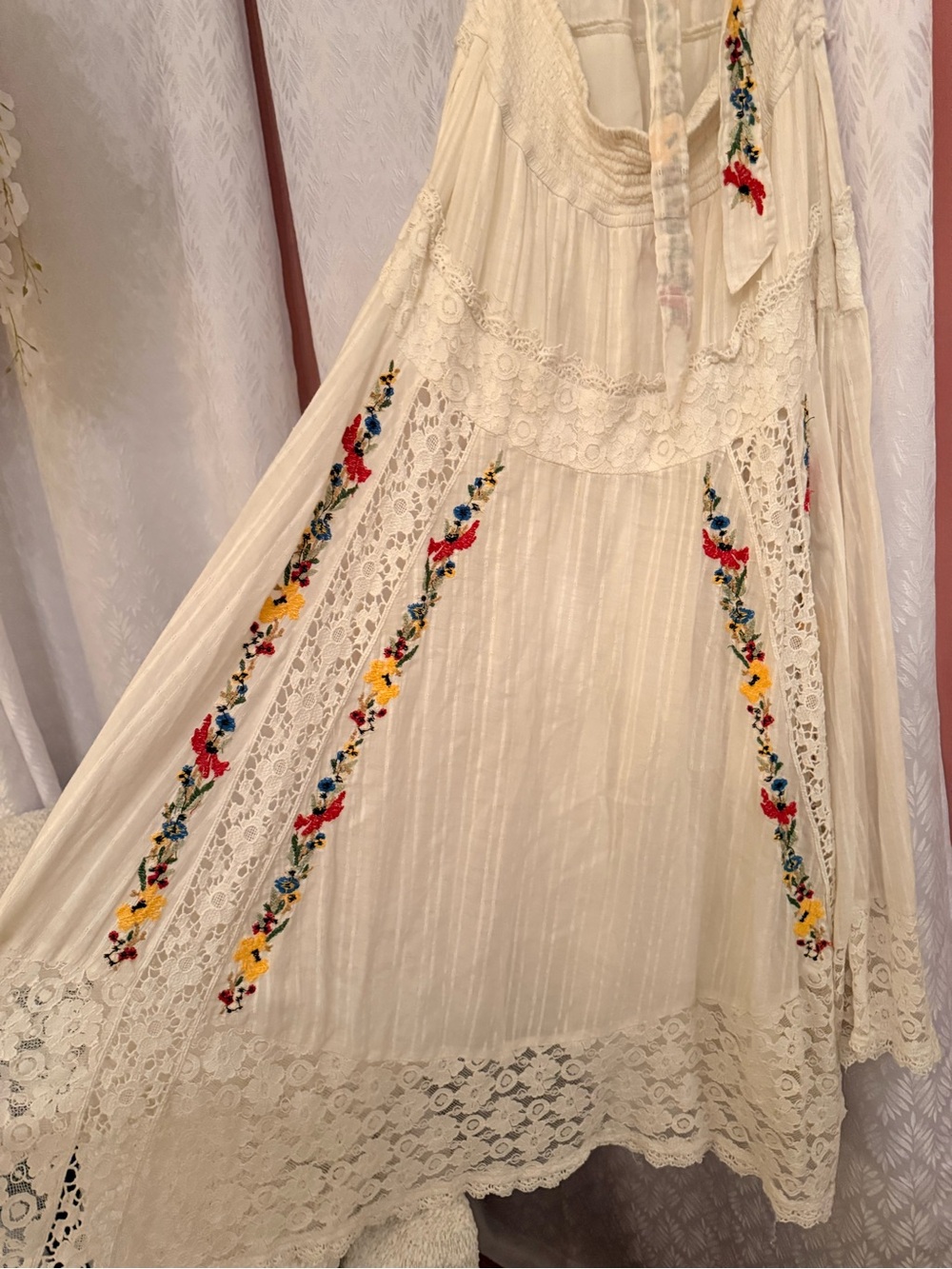 Free People Keila Midi Dress embroidery and lace halter dress - Picture 6 of 16